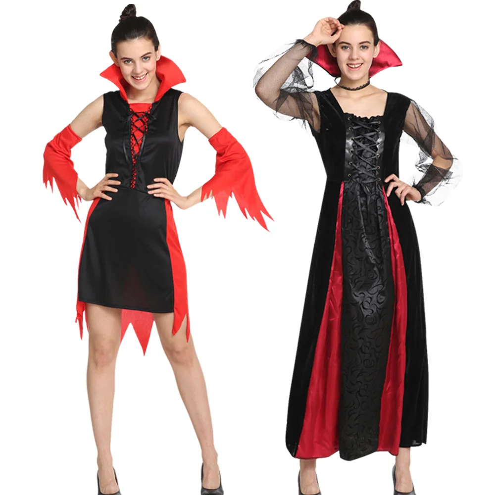 Halloween Medieval Witch Dress for Women Cosplay Vampire Carnival Party Performance Clothing