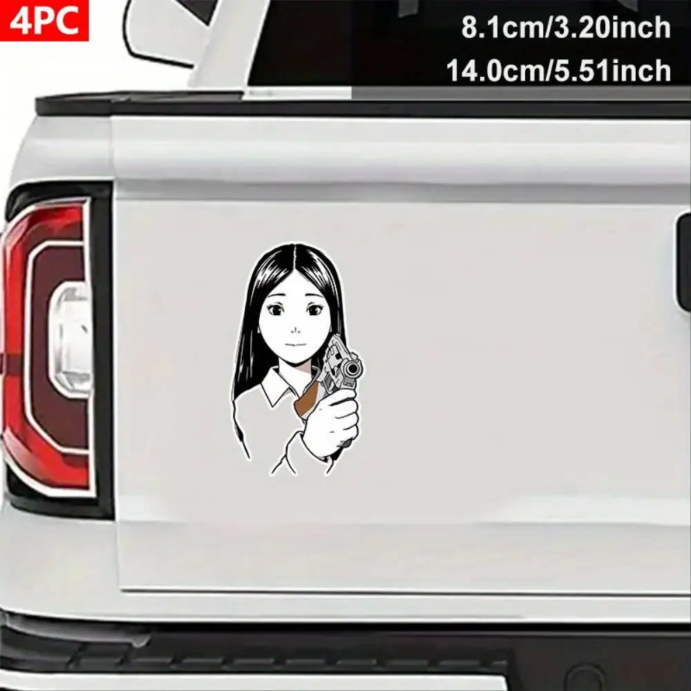 Vinyl Decal Featuring A Girl With Long Hair And A Pistol Decorating Your Bat Waterproof Stickers For Decorating Car Windows Moto