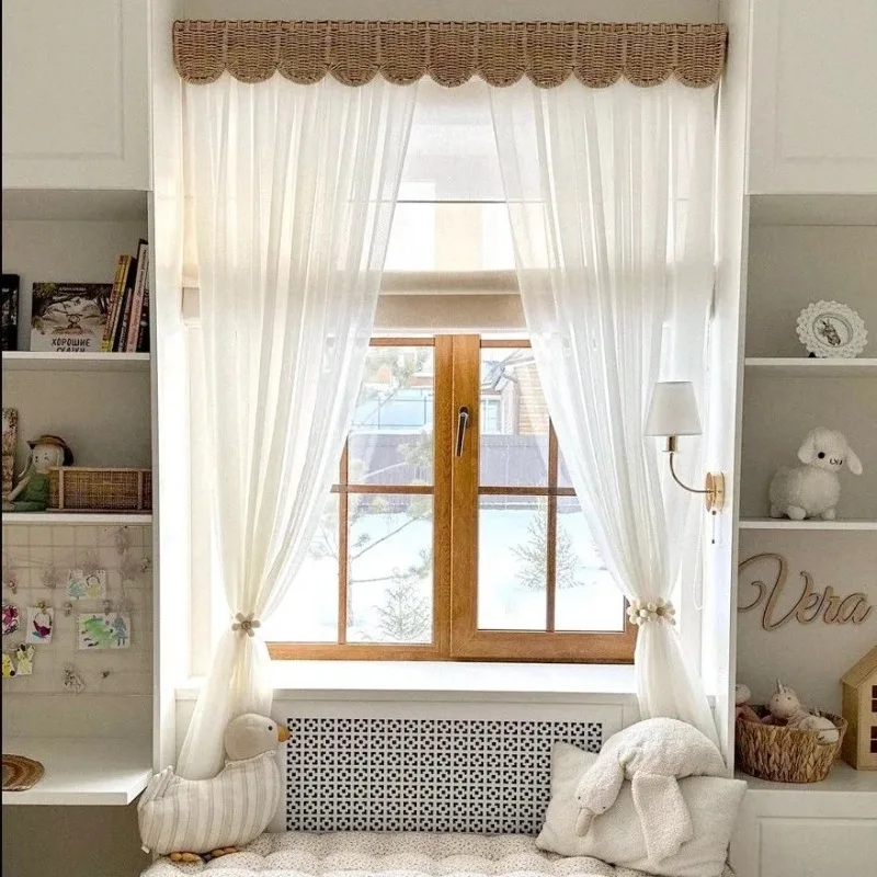 Retro rattan weaving curtain box Rural natural rattan weaving Curtain box at first sight French light luxury literature and art