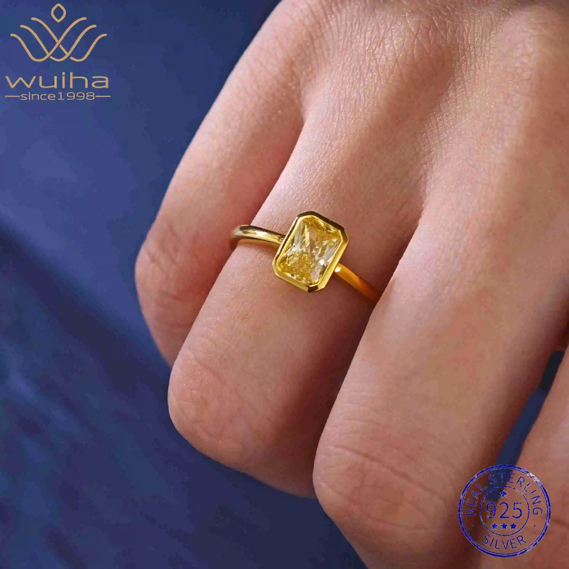 WUIHA 100% 925 Sterling Silver Crushed Ice Cut Citrine Wedding Engagement Cocktail 18K Gold Plated Rings Fine Jewelry Wholesale