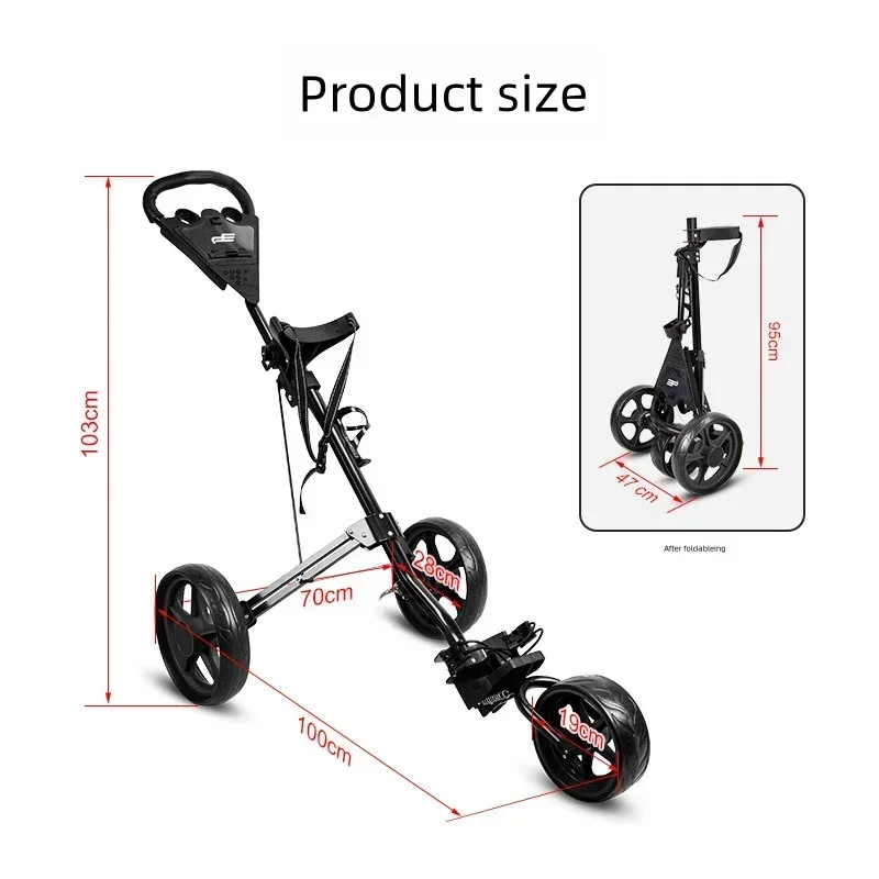 Light Luxury Portable Lightweight 3 Wheels Aluminum Folding Height Adjustable Golf Push Trolley Cart