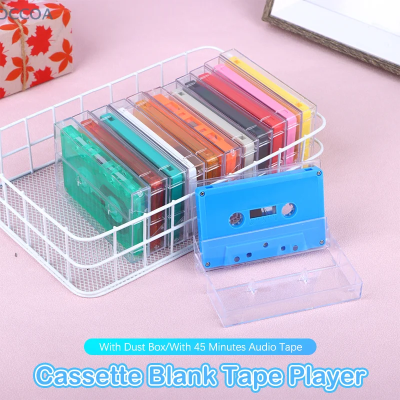 Blank Tape Players For Voice Music Recordings Standard Cassette Colored Clear Storage Case With 45 Minute Magnetic Tape