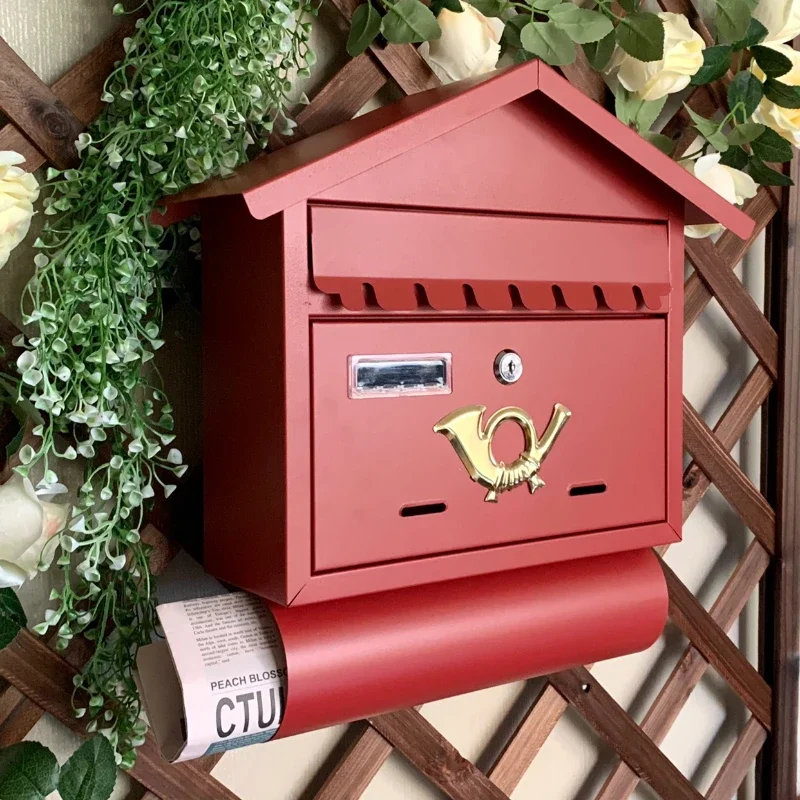 Wrought Iron Mailbox Outdoor Wall Decoration Rainproof and Waterproof Post Box Idyllic and Creative Letter Box