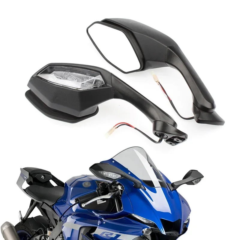 

YZF R1 R6 Black L&R Motorcycle Rear View Mirrors With Turn Signals For YAMAHA R1 R6 YZF-R1 2015-2020 YZF-R6 2017 2018 2019 2020