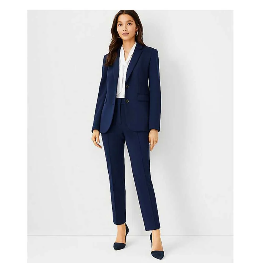 

Elegant Navy Blue Women's Suits Notch Lapel 2 Piece Jacket Pants Female Clothing Slim Fit Smart Formal Office Lady Blazers Sets