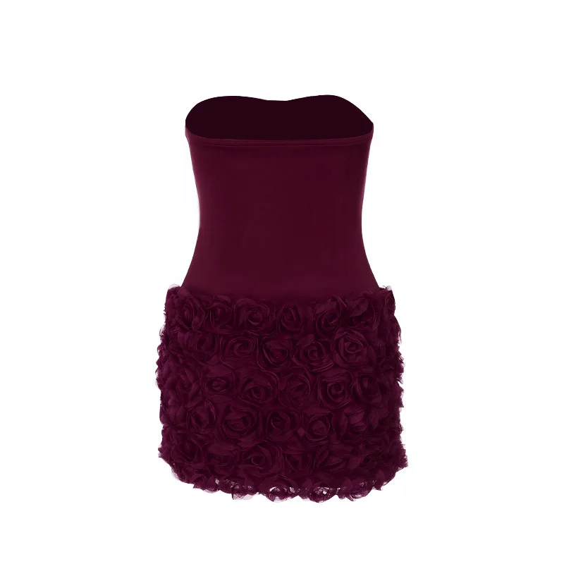 เดรสสั้นรัดรูปแขนกุดแต่งระบายลายดอกไม้ 3 มิติ สำหรับผู้หญิง ชุดเซ็กซี่เรียบหรูสำหรับงานปาร์ตี้และคลับ เหมาะสำหรับฤดูใบไม้ร่วงและฤดูหนาว