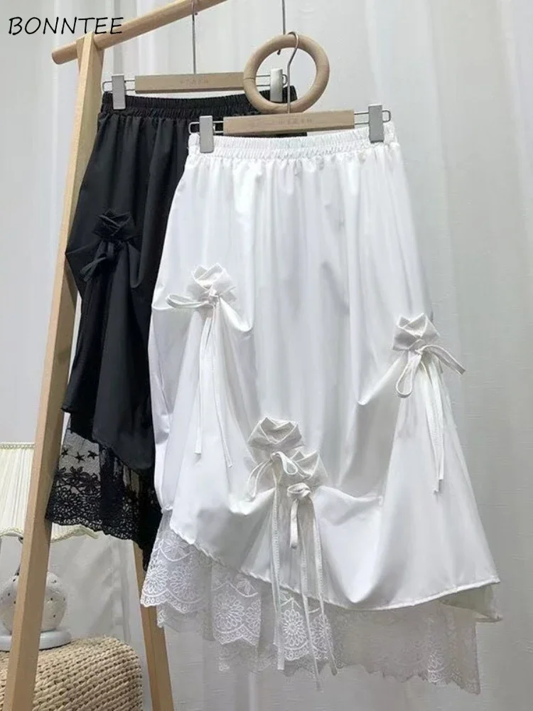 

Skirts Women Kawaii Lace Design Sweet Girls Flower Appliques Tender Ball Gown Faldas Aesthetic All-match Korean Fashion Mujer