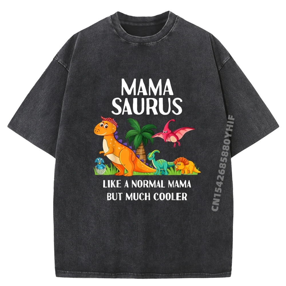 

Mamasaurus Saurus Mama Dinosaur Matching Graphic Tees Men Classic Washed Camisetas Hombre Printed Clothes