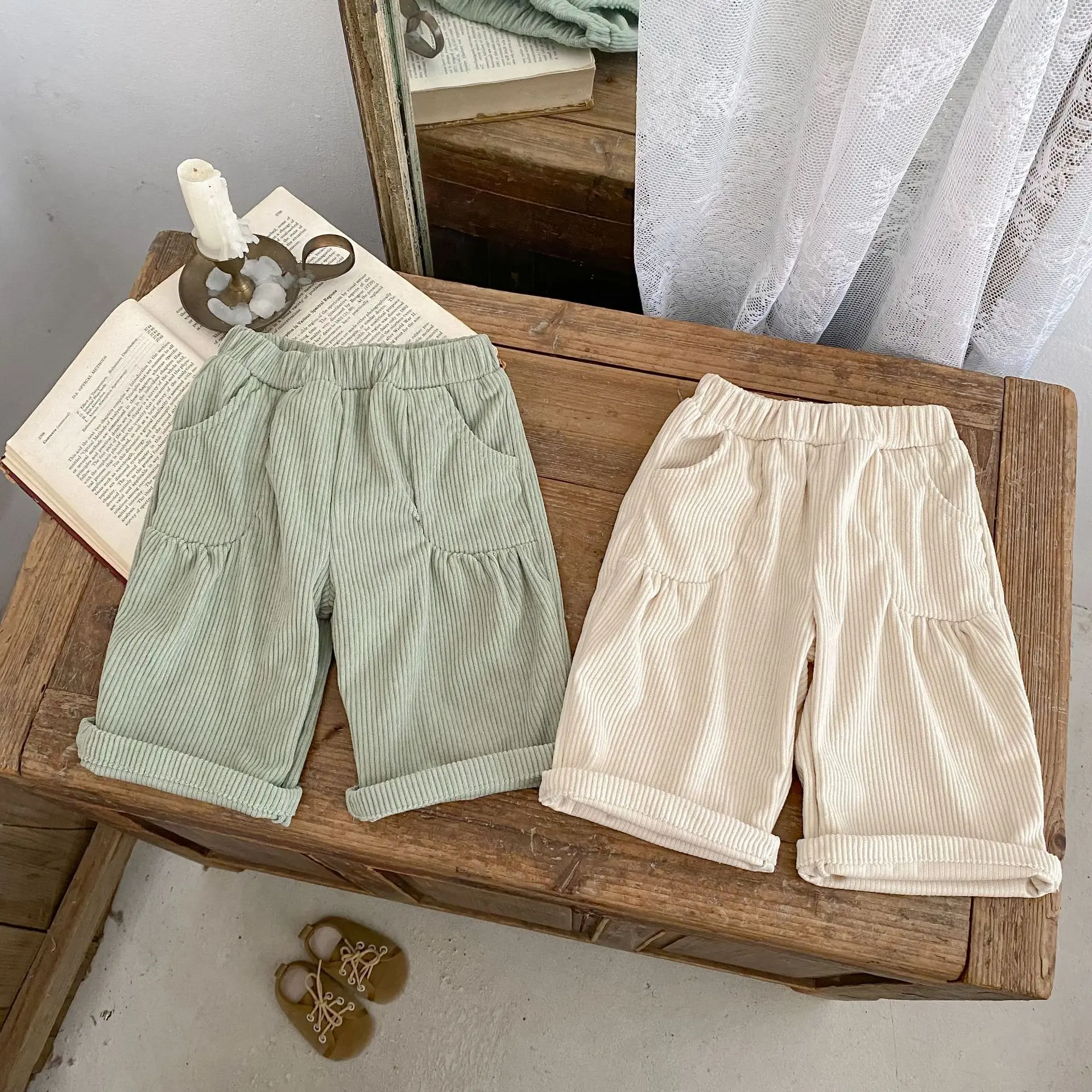 2025 Autumn New Baby Corduroy Trousers Solid Girls Loose Straight Pants Infant Boys Versatile Casual Pants Toddler Clothes