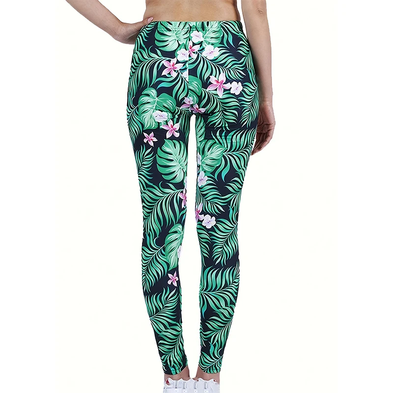 PD300 Green Leaf Plant Print Fashionable Sports Leggings