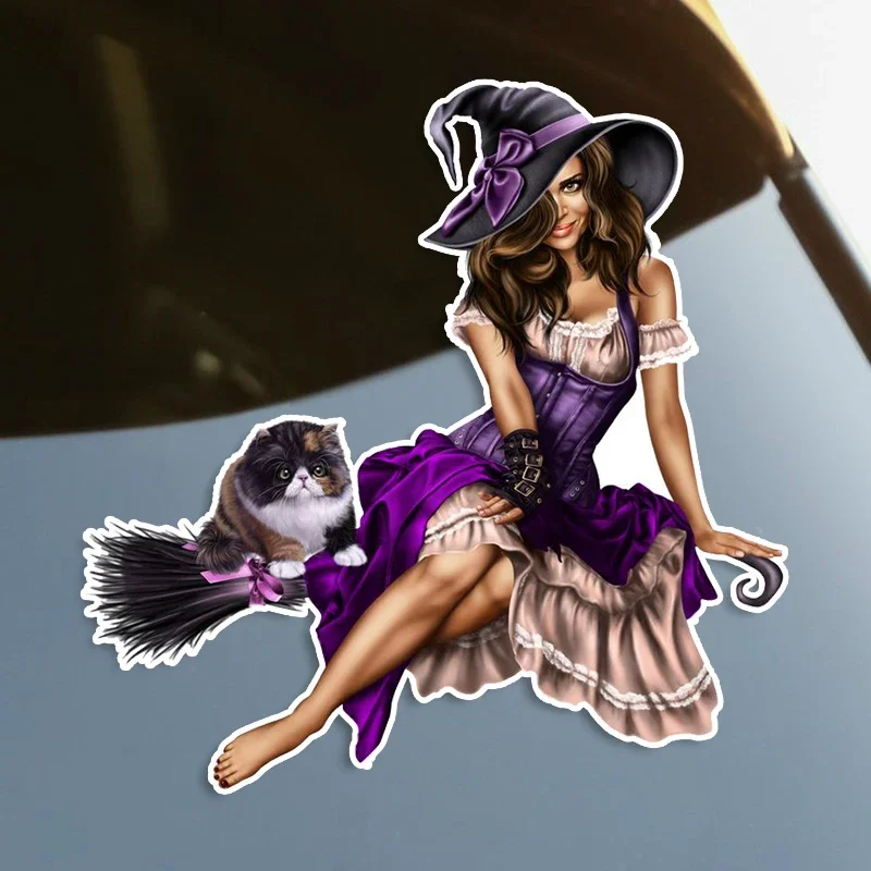 

Witch and Her Cat Self-adhesive Decal Car Sticker Waterproof Auto Decors on Bumper Rear Window Laptop Choose Size