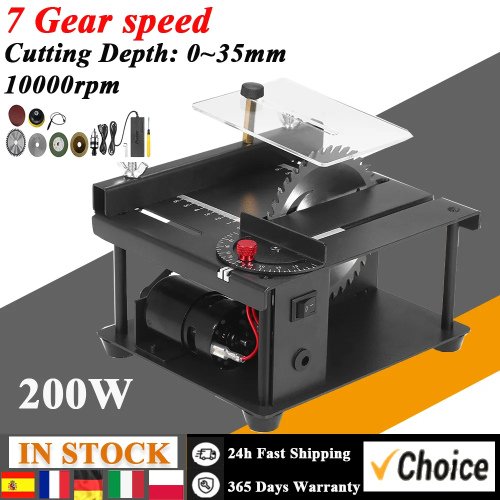 Table Saw Mini Desktop Saw Cutter Electric Cutting Machine with Saw Blade Grinding Wheel Adjustable-Speed 35MM Cutting Depth