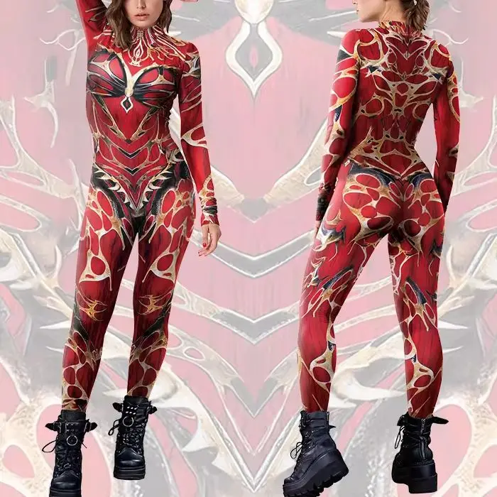 

Zawaland Catsuit Jumpsuits Women Human Muscle Zentai New 3D Printed Halloween Party Cosplay Costumes Tight Sexy Bodysuit