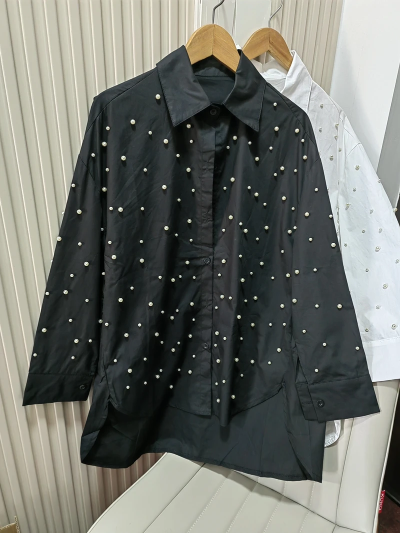 Heavy Industry Beaded Shirt for Women 2025 Autumn and Winter New French Design Niche Tops