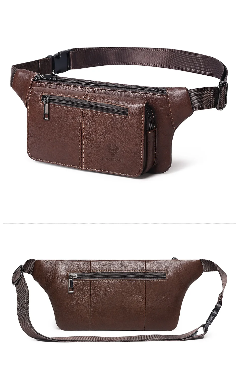 HUMERPAUL Herren-Hüfttasche aus echtem Leder, mehrere Taschen, Brusttaschen, verstellbarer Riemen, langlebige Hüfttasche für tägliche Reisen und Outdoor – Detail 7