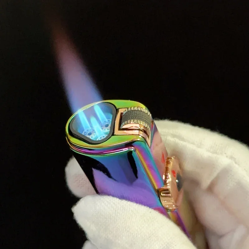 JOBON Inflatable 4-Fire Windproof Lighter Metal Grinding Wheel Firestone Butane Cigar Igniter Can Be Repeatedly Filled   for Men