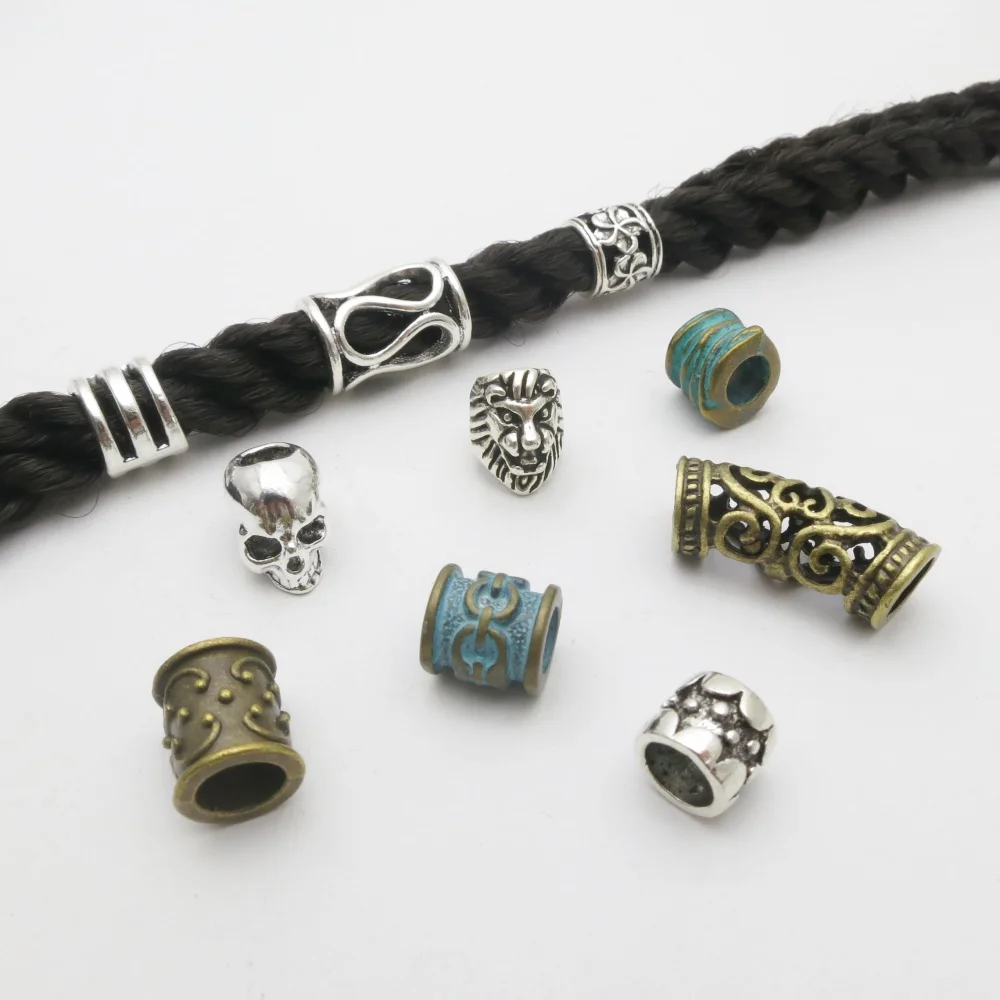 

10pcs Mix Skull Lion Helmet Viking Big Hole Beads Hair Braid Dreadlock Beard Beads Pendant DIY Necklace Jewelry Accessories
