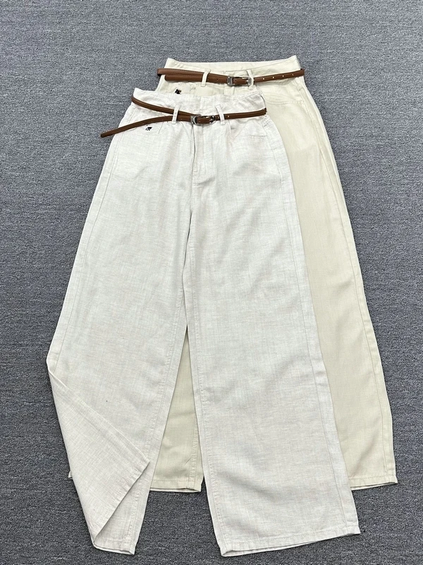 

High Waist Straight Leg Linen Casual Pants Women's Summer New Embroidery Silk Loose Fit Trousers Chinese Manufacturer