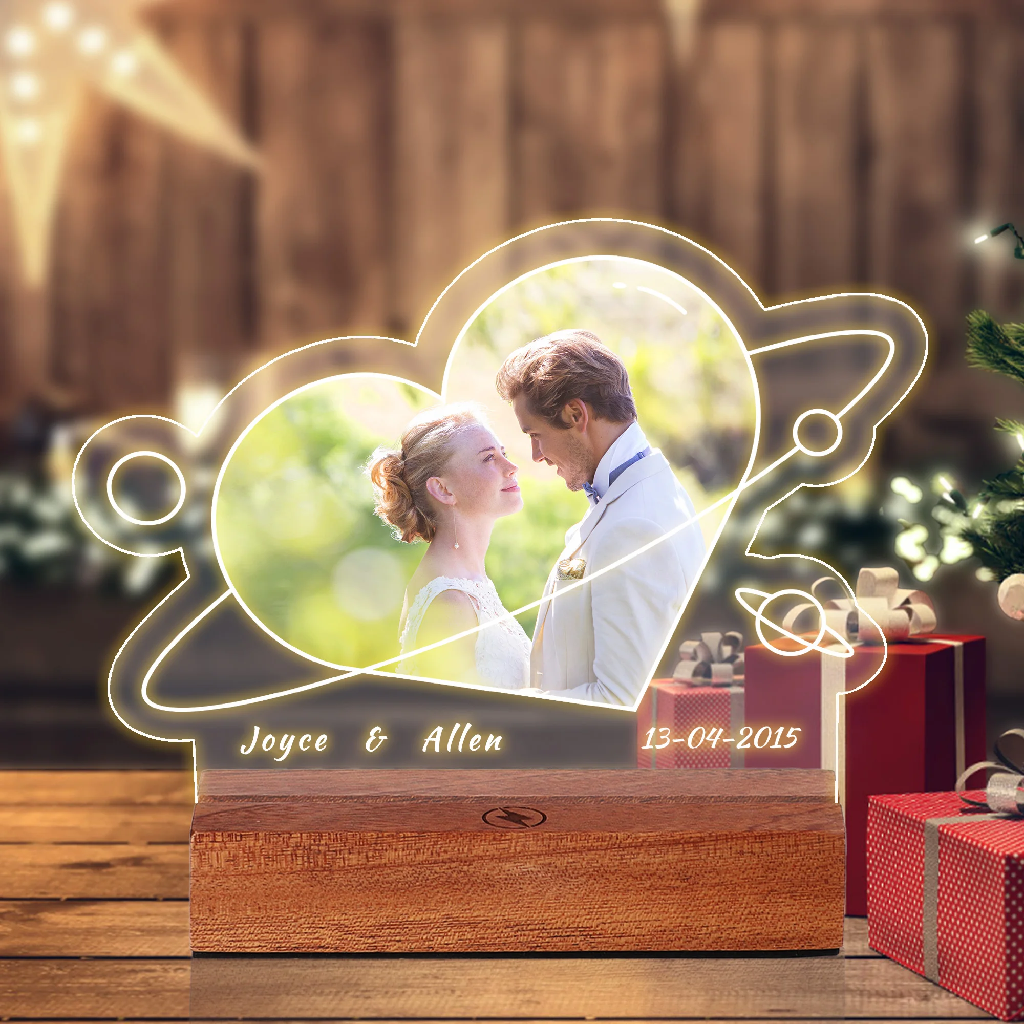 Personalized Acrylic Plaque Gifts for Anniversary,  Heart -shaped Custom Acrylic Picture Frames Gifts with Night Light for lover