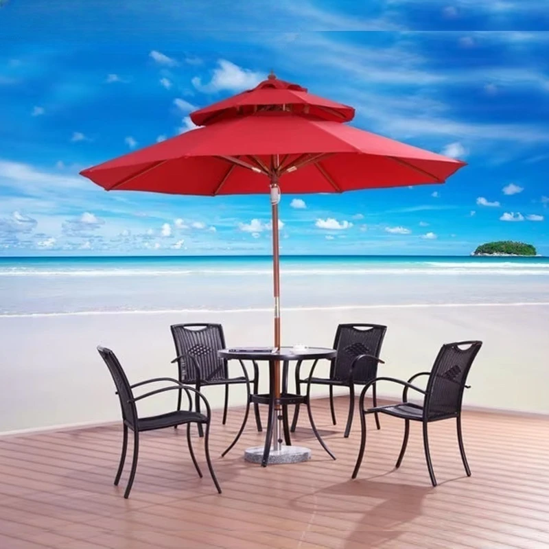 Double-layer Outdoor Sunshade Umbrella with Hardwood Pillars, Suitable for Balconies, Terraces, Gardens and Courtyards