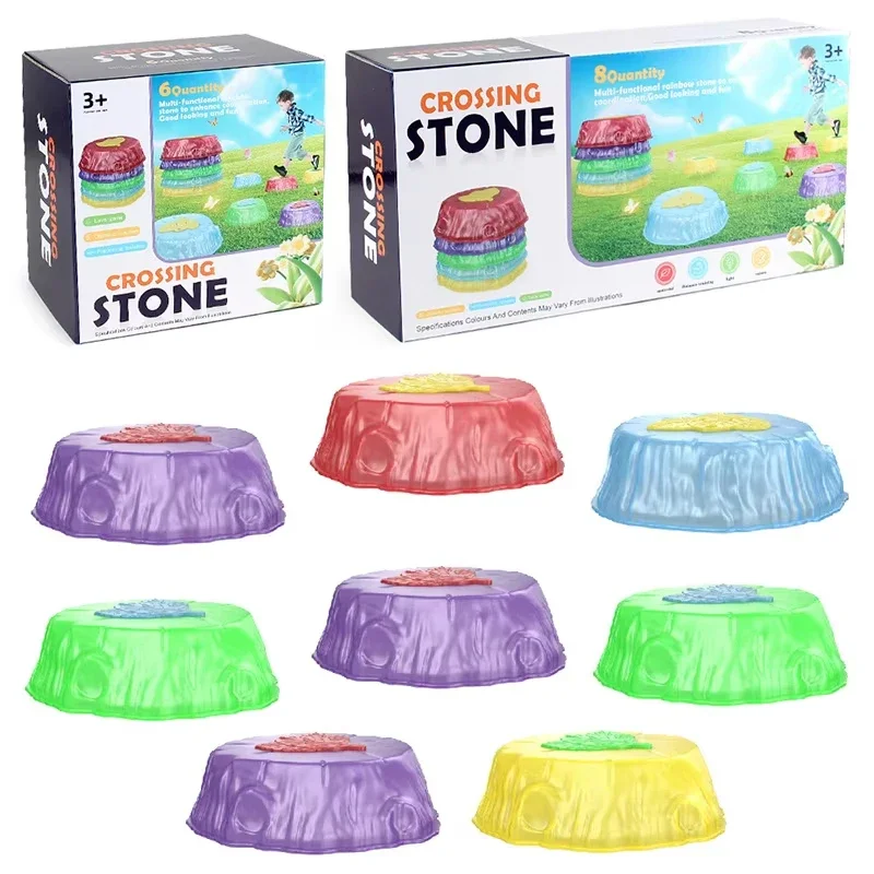 Rainbow Sensory Balance Board Obstacle Crossing River Stones With Lights Non-Slip Sturdy Children's Training Balance Foot Stone