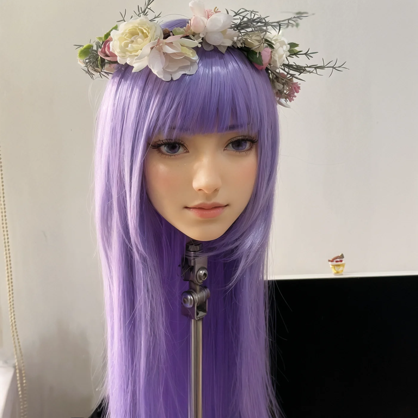 

Beauty training, advanced TPE makeup practice mannequine head, with M16 mounting interface and purple hair - easy to disassemble