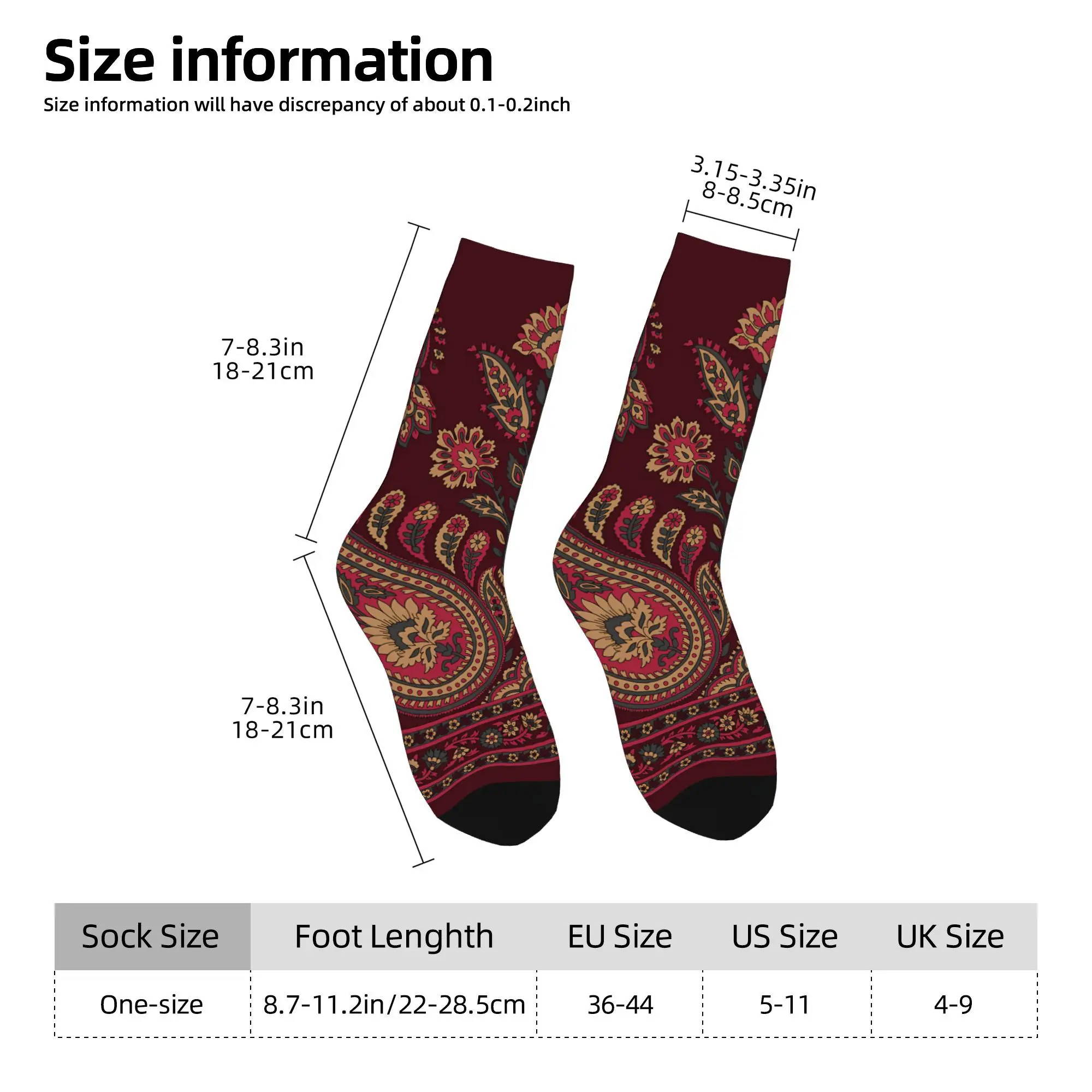 1pc Traditional Paisley Border Printed Men's Socks  Novelty Hip Hop Harajuku Pattern Crew Sock Casual Gift