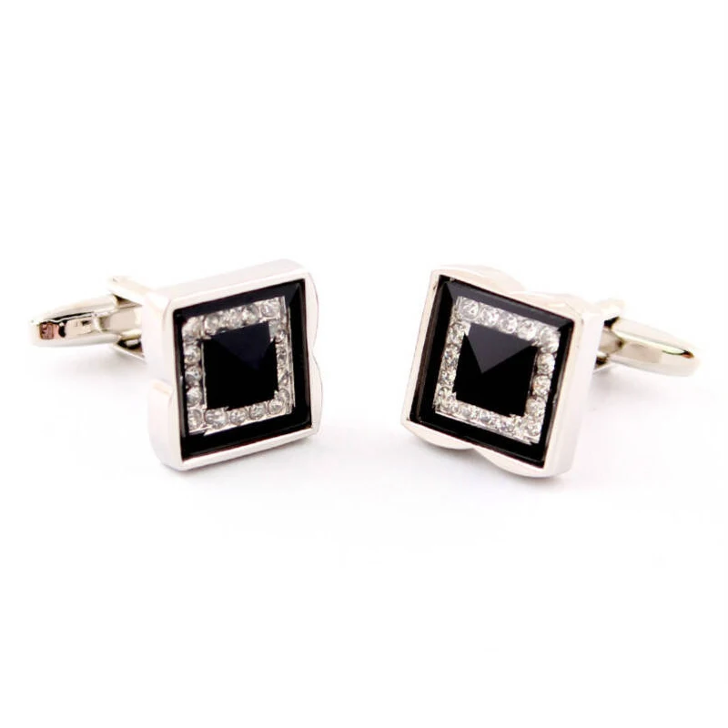 

KFLK Shirt Black Fashion Cufflinks for Men Brand Crystal Cuff link Male Luxury Wedding Button High Quality guests