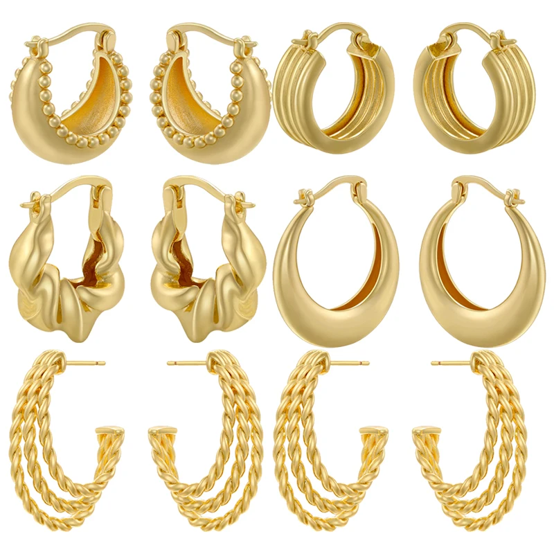 

ZHUKOU Simple Hoop earrings Brass Smooth Hoops women Gold color Twisted large hoop earrings Winter Jewelry wholesale VE969