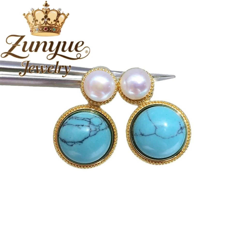 Natural Freshwater Pearl Turquoise Stud Earrings Gift For Friend Luxury Quality Jewelry Fashion Jewelry Charms Exquisite Elegant