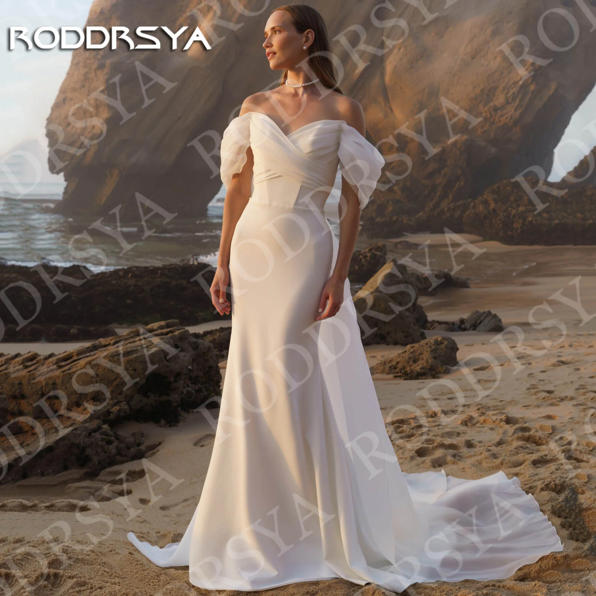 

RODDRSYA Elegant Wedding Dresses Mermaid for Brides 2025 vestidos de novia Beach Off Shoulder V Neck Bride Gown Civil Customized