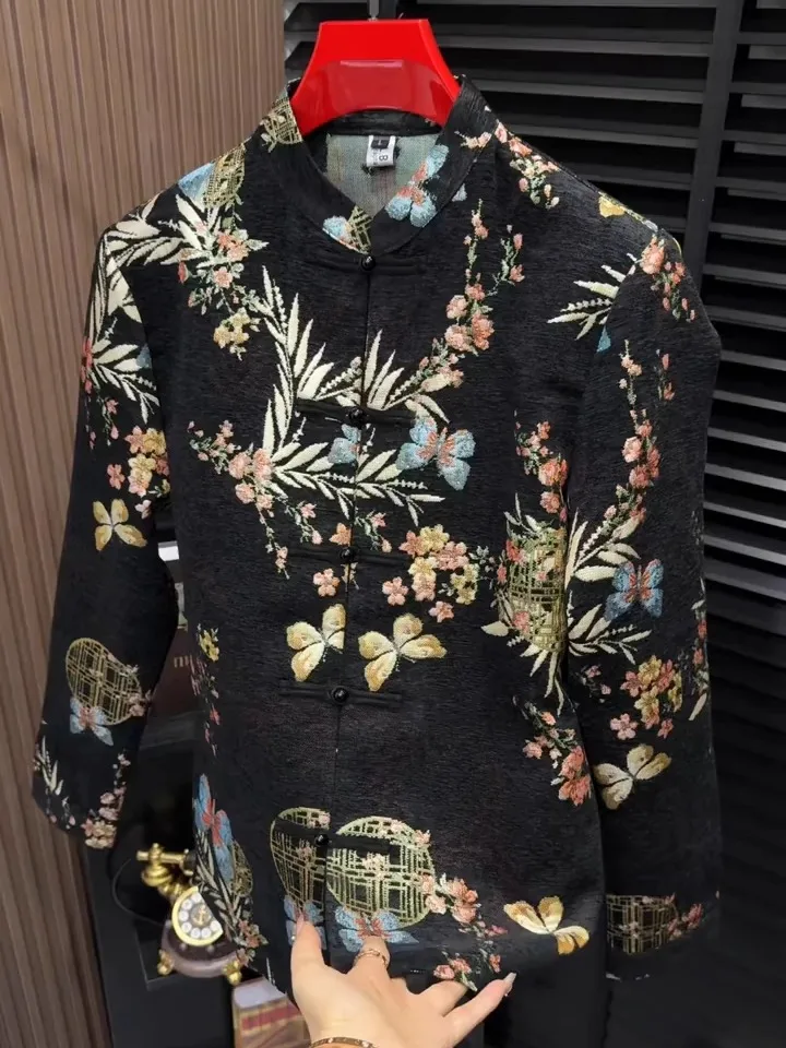 

New Men's Busin irt Autumn Winter High Quali National Trend Button up Casual Long Sve Youth Chinese Sle T