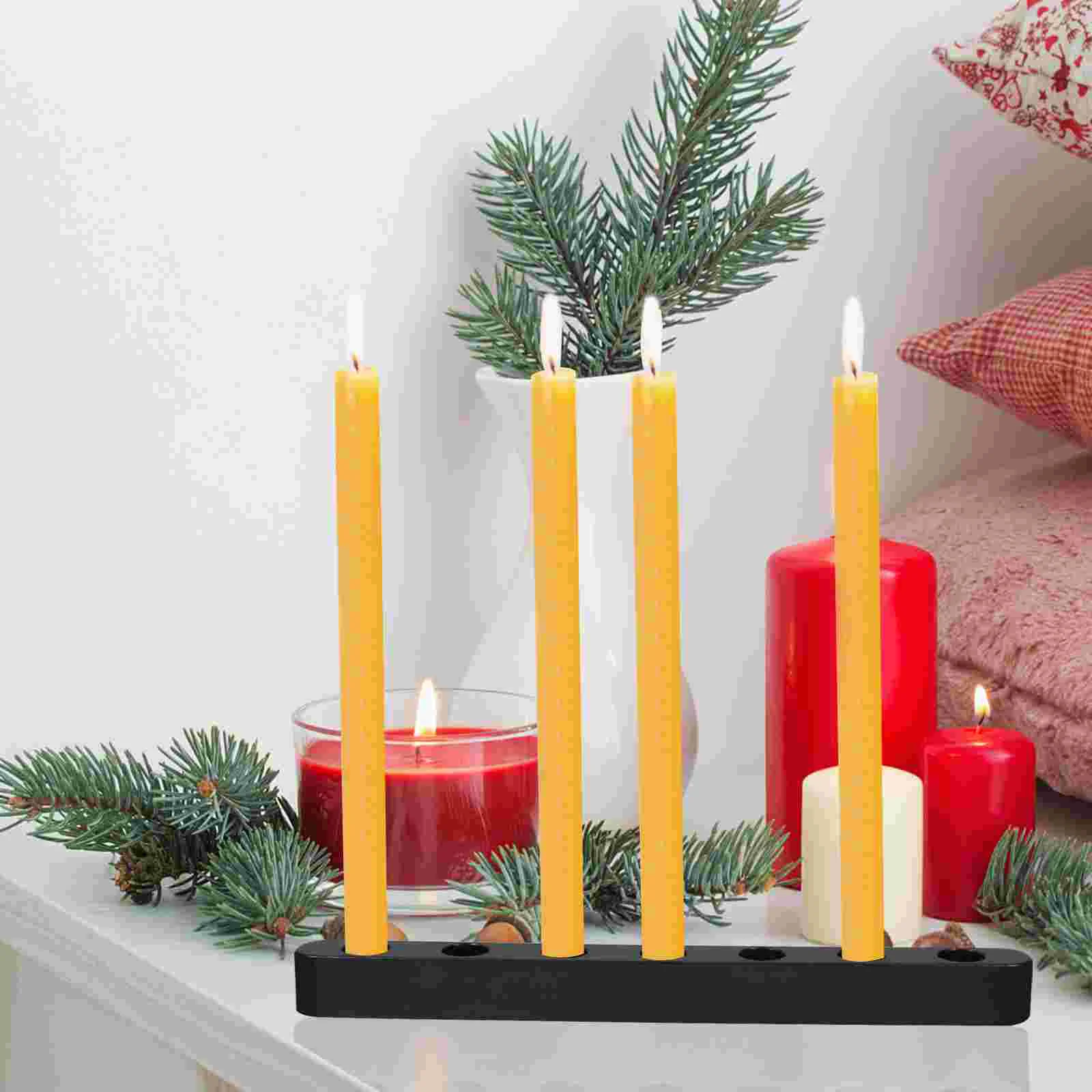 Kwanzaa Menorah Table Candlesticks Candlelight Stand Holder Row Desktop Pp Plastic for Delicate Black Taper