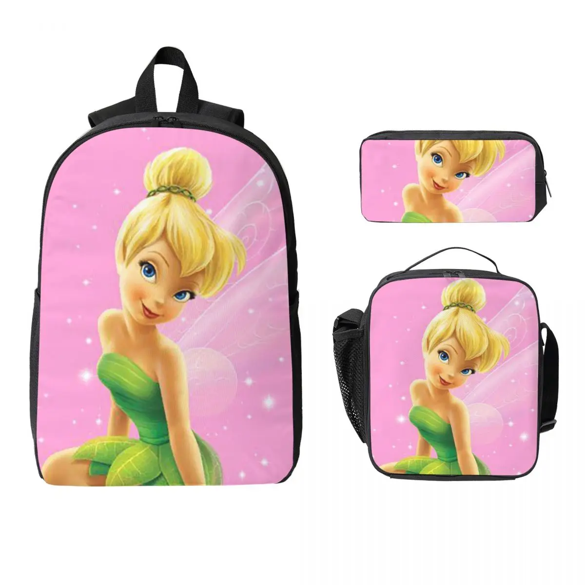 

Tinker Bell Backpack Student Boys Girls BookBag School Bag Laptop Shoulder Bags 3ps Insulated Lunch Bag Pencil Case