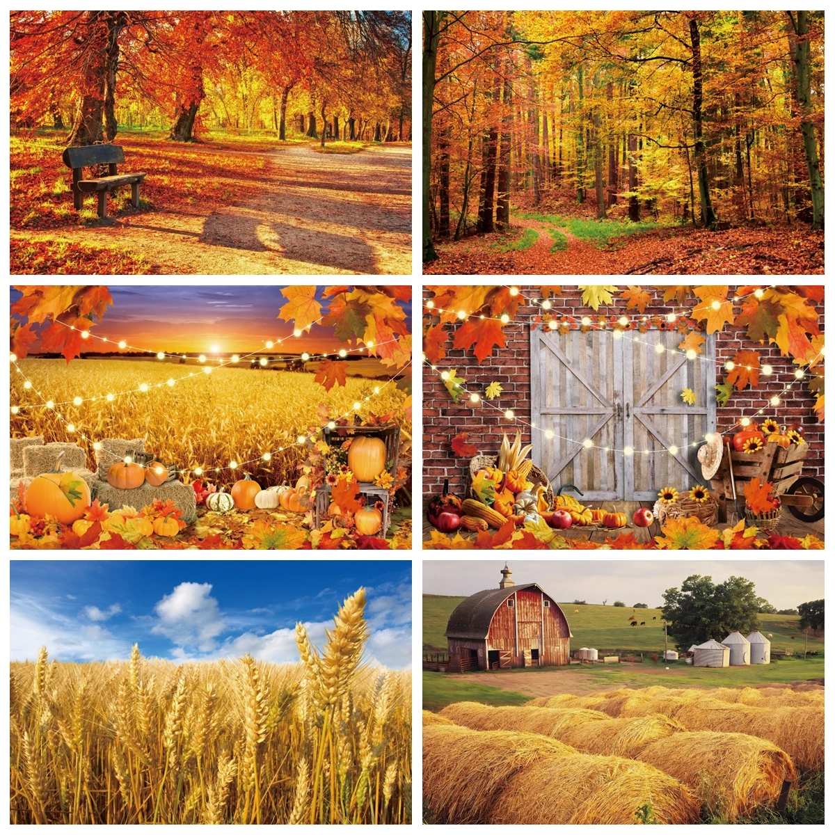 Autumn Forest Scenery Background Mountain Road Photography Backdrop Farm Harvest Barn Maple Tree Yellow Fall Leaves View Banner