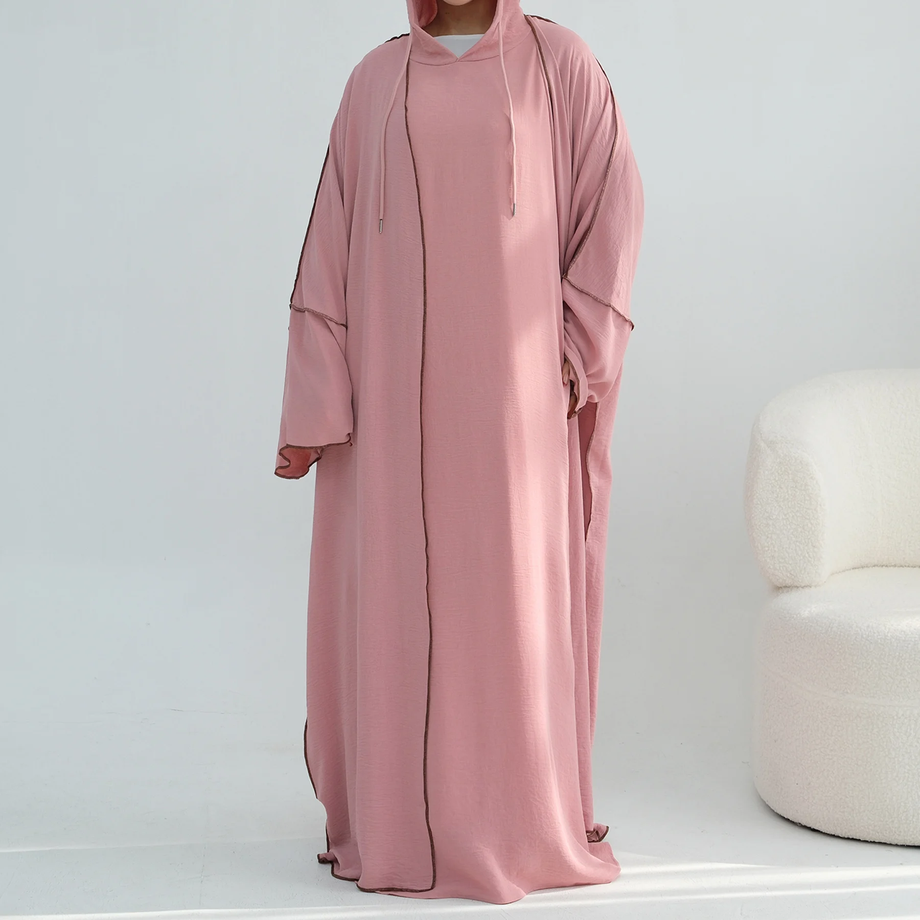 

Абайя для мусульманок с контрастной строчкой, очень свободного кроя, с рукавами «летучая мышь» (без внутреннего платья), для Рамадана и Ид, элегантные дубайские абайи