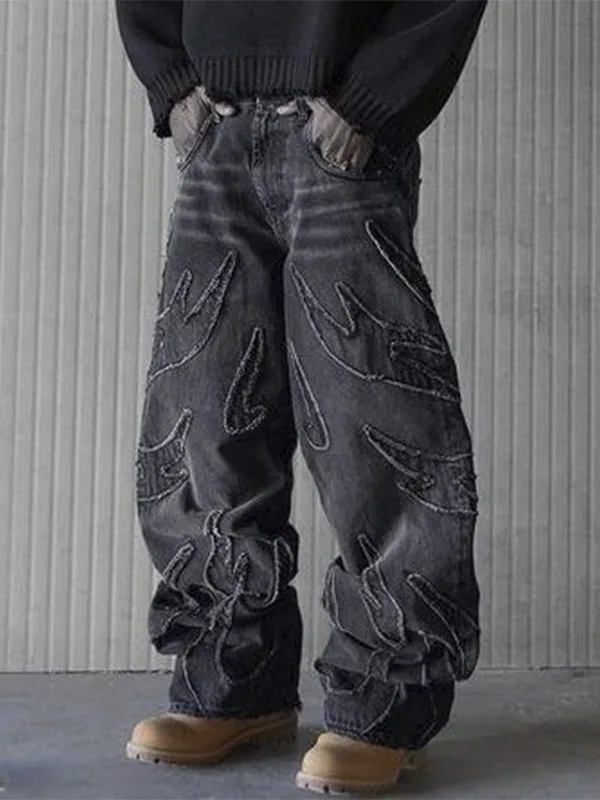 

Waed American Street Sle Vintage Wide Leg Jeans Youthful Trendy Loose Straight Cut Casual Denim Trousers for Young Men