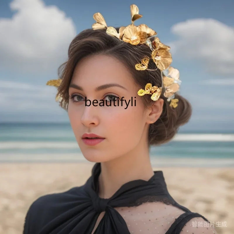 New Chinese style Guochao Xiuhe bridal headgear golden wedding dress headgear wedding hair accessories