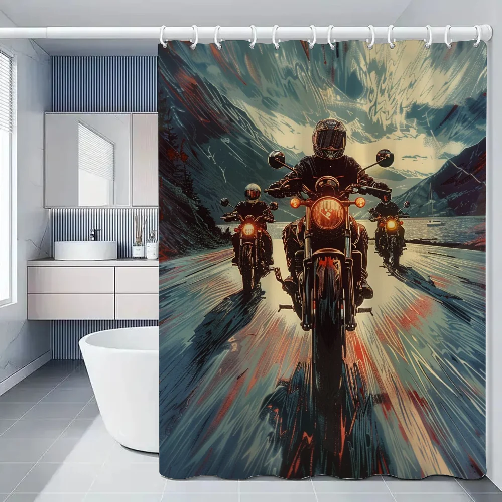 Motorcycle Journey Shower Curtain for Bathroom Sets Full Set Folding Partition Curtains Accessories Bath Bedrooms Houses Rooms