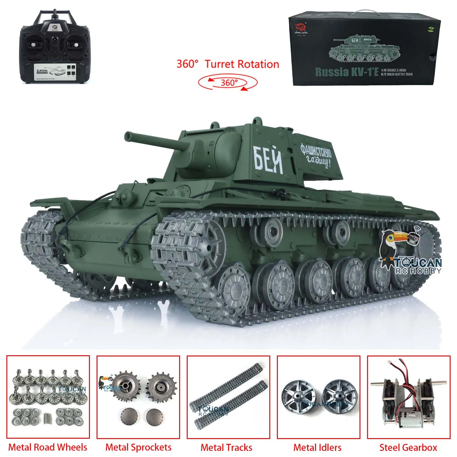 HENG LONG 1/16 7.0 Customized Soviet KV-1 RTR RC Tank 3878 Metal Tracks Wheels Bearings Spring Steel Gearbox Army Toys TH17467