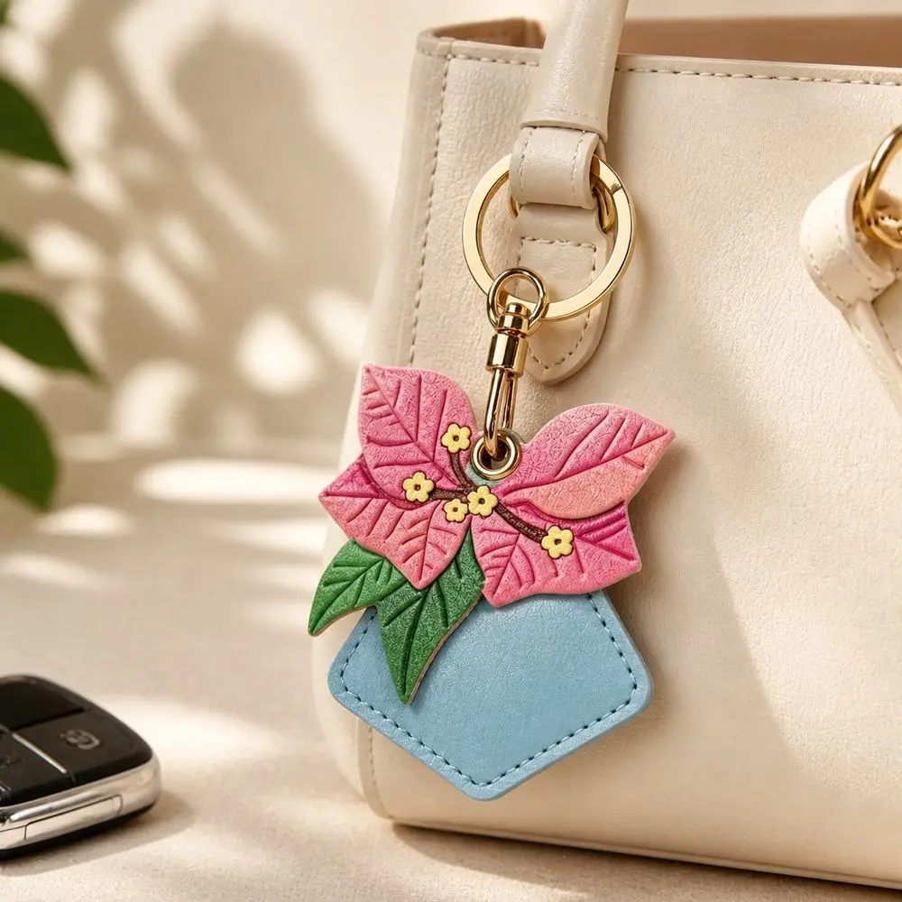PU Leather Keychain Bag Charm Plum Blossom Design Card Storage Pocket Key Fob Holder Key Fob Strap Protective Case