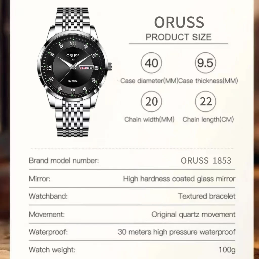 ORUSS Original luxe Quartz montre lumineuse montre pour hommes livraison gratuite mode montres en acier inoxydable étanche nouveau