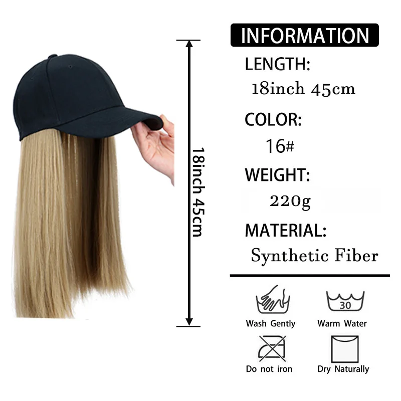 Synthetic Hat Wig with Long Straight Black Hair Baseball Cap Hair Extension Stylish & Convenient All-in-One Design for Women - view 2