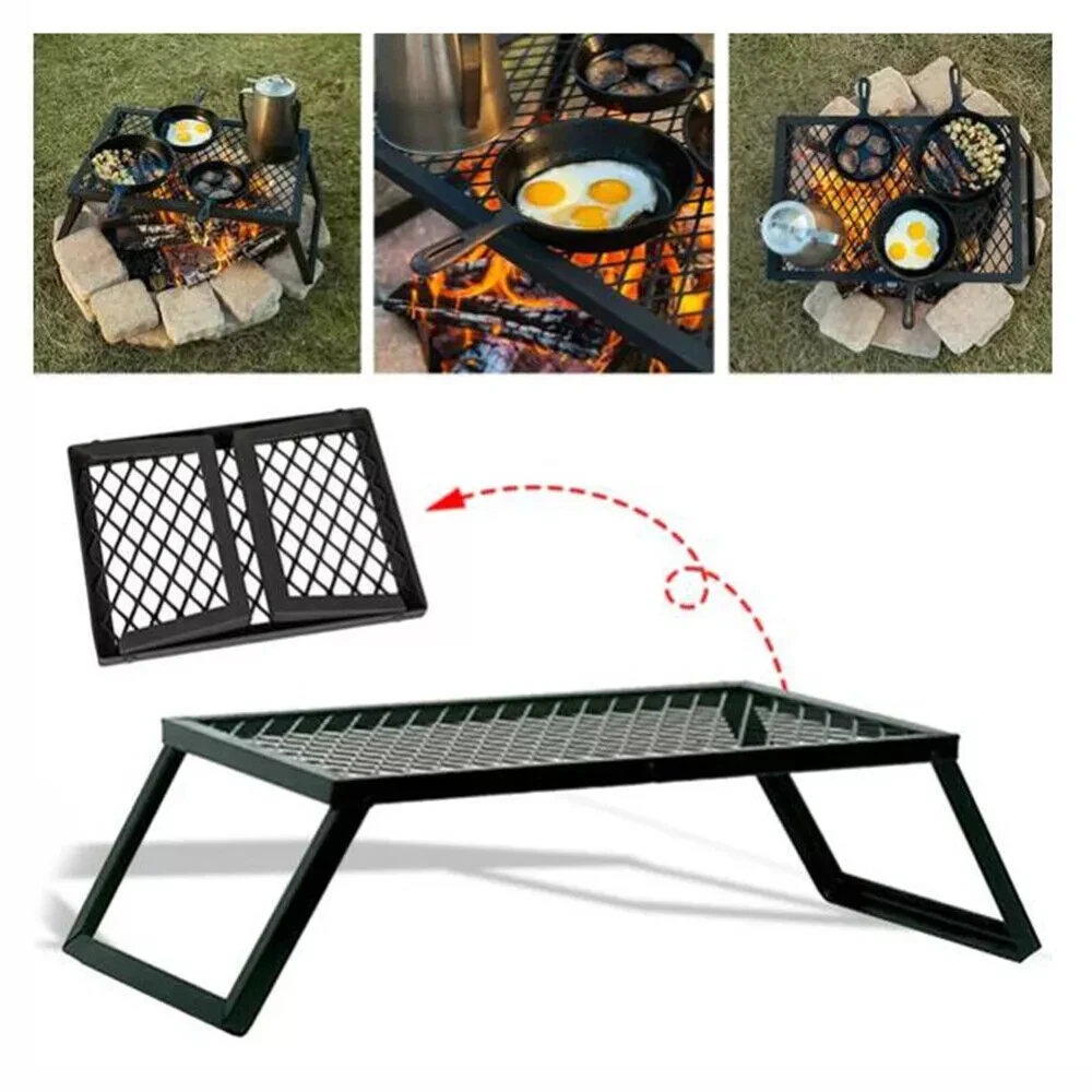 

Foldable Camping Grill Fire Pit Grate Campfire Cooking Portable Stand Equipment