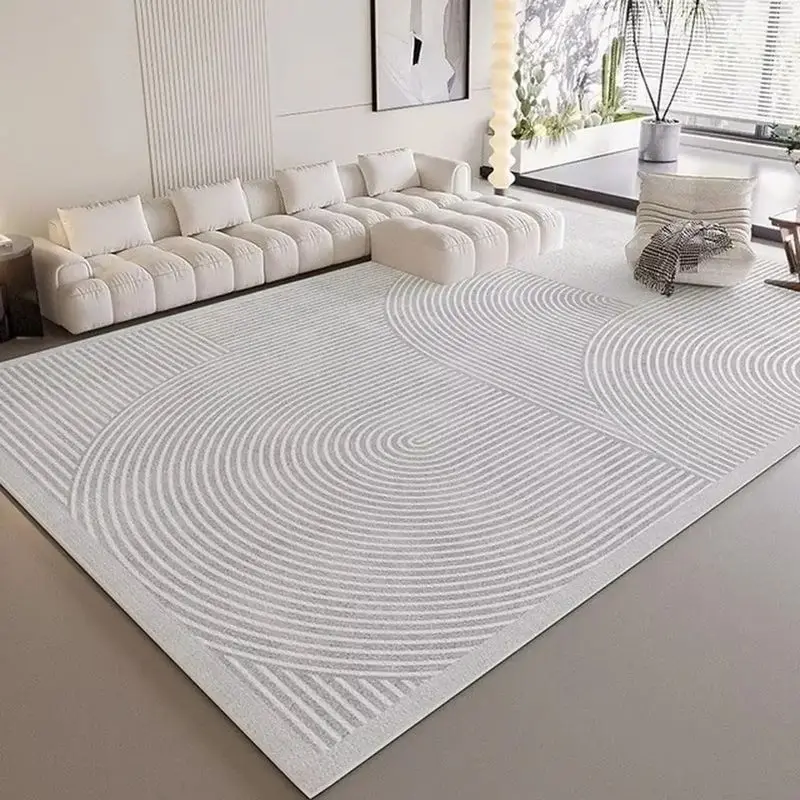 VIKAMA Modern Abstract Area Rug Cream Concentric Arc Living Room Carpet Minimalist Non Slip Washable Soft Mat Bedroom Decor