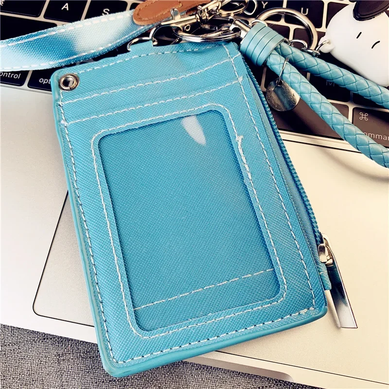 Snoopy Portable Card Holder Keychain Doll Women ID Card Name Card Case PU Leather Men Key Ring Anime Girl Wallet Lanyard Cover