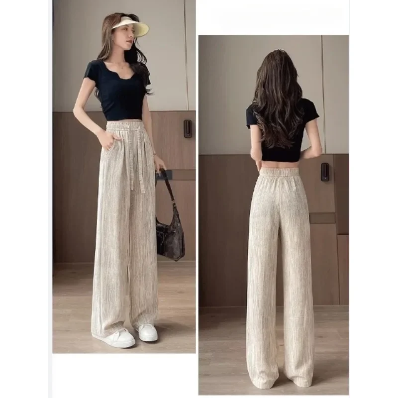 Pantalones de pierna ancha estrechos informales finos de cintura alta para primavera y verano para mujer tienda gran oferta nuevos pantalones de pierna ancha de seda de hielo