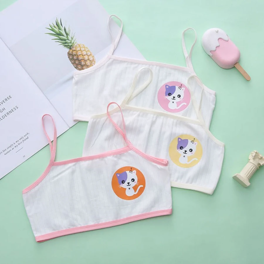 Soutien-gorge multicolore pour filles de 7 à 15 ans, sous-vêtements, écharpe en coton, dessin animé, chat, gilet, nouvelle collection