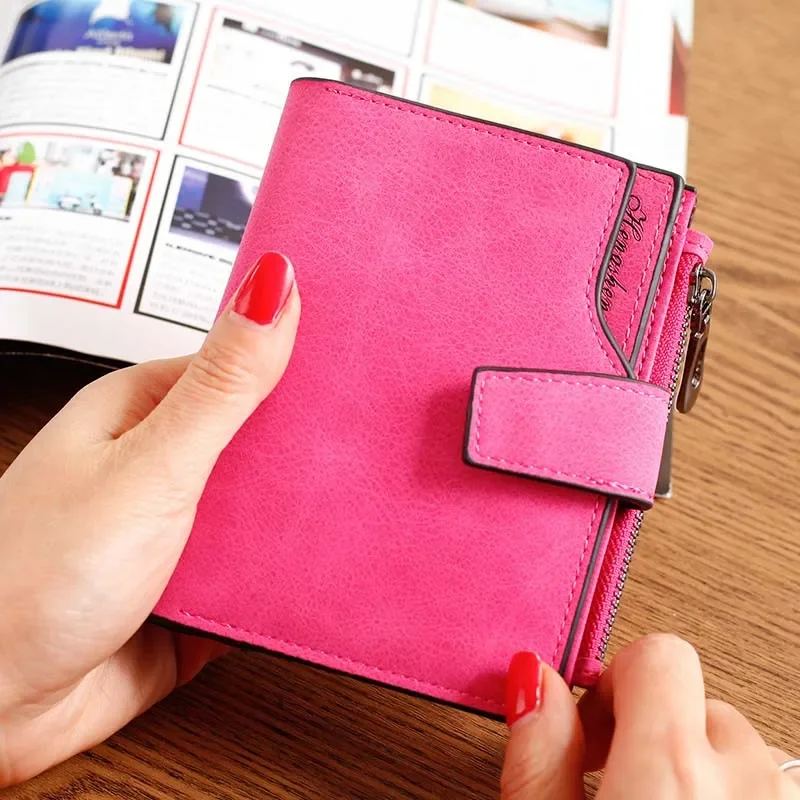 New Fashion Solid Nubuck Leather Women Wallet With Coin Pocket Large Capacity Ladies Purse Card Holders For Female 7 Colors