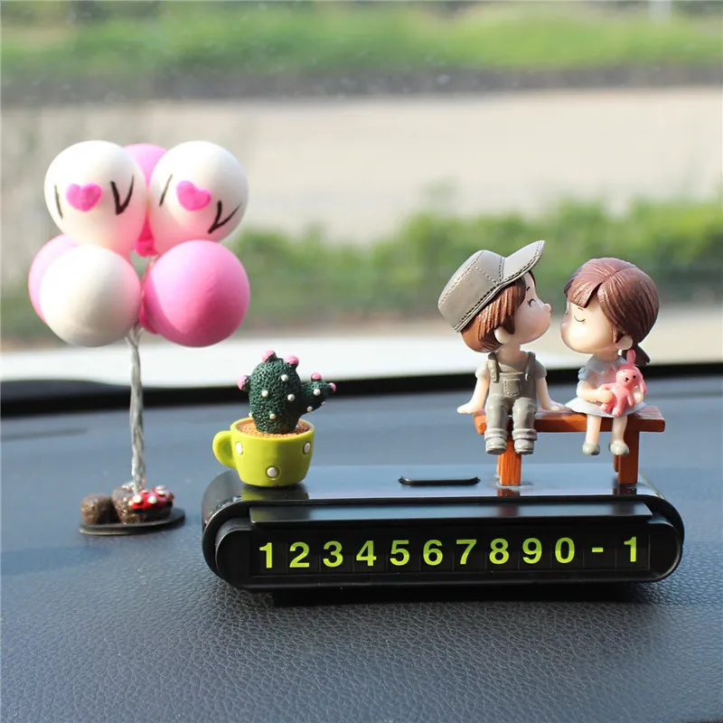 Car Interior Telephone Number Plate Anime Decor Couple Ornament Auto Pink Luminous Temporary Parking Card Dashboard Accessories